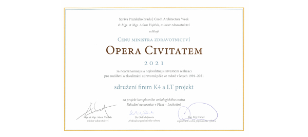 Cena ministra zdravotnictví Opera Civitatem 2021